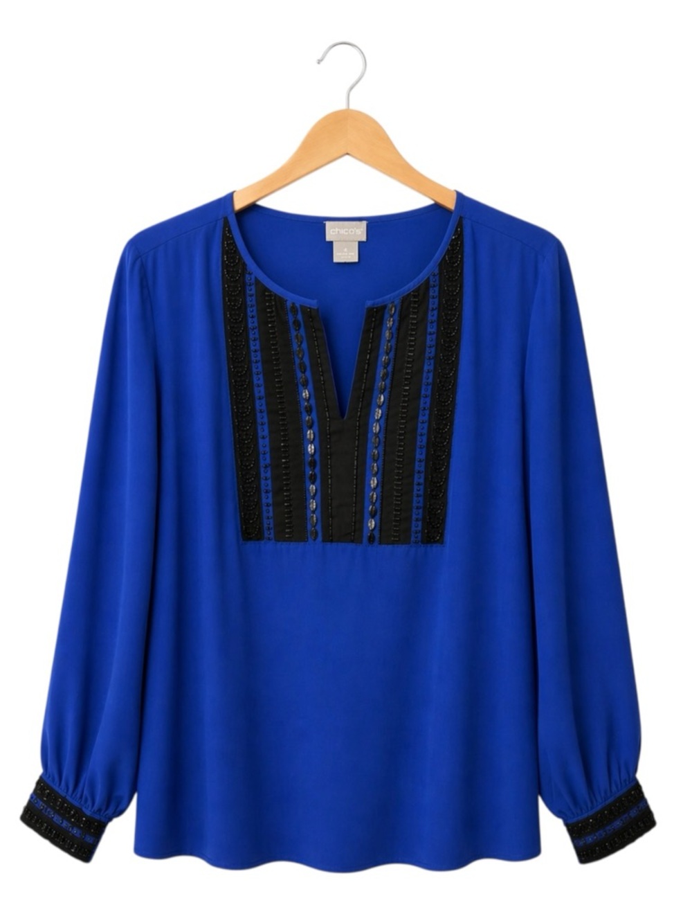 Chicos Womens Embellished Tunic Colorblock Tunic‎ Top 20/22 Career Beaded Office